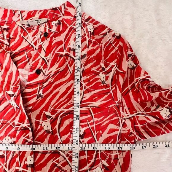 Allsaints Women's Red 3/4 Sleeves Katori Floral Button Front Shirt Dress - Picture 6 of 8